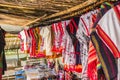 Beautiful traditional handmade clothes for sale to the tourist as the souvenir at the local market in hill tribe minority village