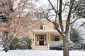 Classic American House Covered in Snow