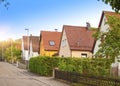 Beautiful traditional houses on the street of the small city in Bavaria, Germany