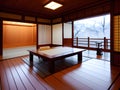 Beautiful Traditional Japanese Tea Room view in The Onsen Hot Spring Resort , AI Generated