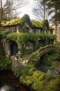 Beautiful traditional old house covered in ivy and moss Royalty Free Stock Photo