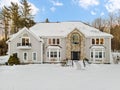 Beautiful, traditional white house in a winter countryside setting in New England Royalty Free Stock Photo