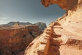 A beautiful trail leading to the sky, carved into the sandy rocks in the desert in the city of Petra Jordan Royalty Free Stock Photo