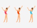 Beautiful training yoga poses. Girl exercises. Set of women doing sports, dancing, Pilates, jumping, fitness. Sport women vector Royalty Free Stock Photo