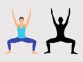 Beautiful training yoga poses. Girl exercises. Set of women doing sports, dancing, Pilates, jumping, fitness. Sport women vector Royalty Free Stock Photo