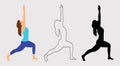 Beautiful training yoga poses. Girl exercises. Set of women doing sports, dancing, Pilates, jumping, fitness. Sport women vector Royalty Free Stock Photo