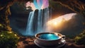 beautiful tranquil image of Russell Falls waterfall landscape reflected in a tea cup Royalty Free Stock Photo