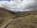 Beautiful tranquil lagoon in secred valley Peru, calm quite background, panoramic view with magician lake Royalty Free Stock Photo