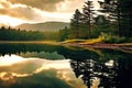 a beautiful tranquil lake its surface reflecting the surrounding Royalty Free Stock Photo
