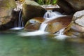 Beautiful tranquil waterfall among the rocks of mountain creek