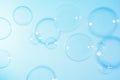 Beautiful Transparent Blue Soap Bubbles Blurred Background. Freshness Soap Suds Bubbles Water Royalty Free Stock Photo