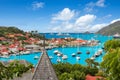 Gustavia, Saint Barthelemy harbor and skyline. Royalty Free Stock Photo