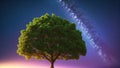 A Beautiful Tree with an Amazing Space Background AI Generative