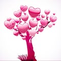 Beautiful tree with a crown of shiny hearts.