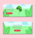 Beautiful Tree in A Floral Garden Flat Illustration Banner Set Design Template Royalty Free Stock Photo