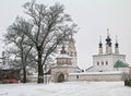 Beautiful tree in front of the gates of the Orthodox monastery Royalty Free Stock Photo