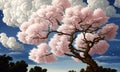 Beautiful tree full of white flowers, cherry blossom magic tree, beautiful flowers background. Generative Ai