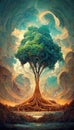 Beautiful tree of life, sacred symbol. Individuality, prosperity and growth concept. 3D illustration Royalty Free Stock Photo