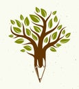 Beautiful tree with pencil combined into a symbol, creativity and ideas concept vector classic style logo or icon. Art and design Royalty Free Stock Photo