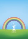 Beautiful tree with roots with a rainbow Royalty Free Stock Photo