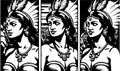 Beautiful and trendy black and white linocut pop art of an indian women Royalty Free Stock Photo