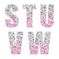 Beautiful trendy glitter alphabet letters with silver to pink ombre