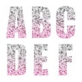 Beautiful trendy glitter alphabet letters with silver to pink ombre