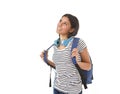 Beautiful and trendy latin student girl carrying backpack smiling happy thinking in future Royalty Free Stock Photo