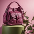 Beautiful trendy mangenta female handbag, created with generative AI