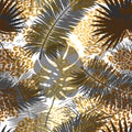 Beautiful trendy seamless exotic pattern with tropical plants and golden animal prints. Modern abstract design for paper