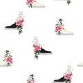 Beautiful and trendy seamless pattern sneaker used as blooming