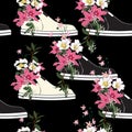 Beautiful and trendy seamless pattern sneaker used as blooming