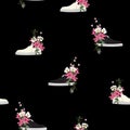 Beautiful and trendy seamless pattern sneaker used as blooming