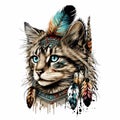 Beautiful tribal furry kitten wearing Indian headband Royalty Free Stock Photo