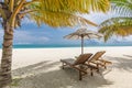 Beautiful tropical beach banner. White sand and coco palms travel tourism. Amazing beach landscape Royalty Free Stock Photo