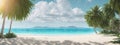 Beautiful tropical beach banner. White sand and coco palms travel tourism wide panorama background concept. Amazing beach landscap Royalty Free Stock Photo