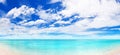 Beautiful tropical beach bay panorama background, exotic island landscape panoramic view backdrop, turquoise sea water, blue ocean Royalty Free Stock Photo