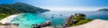 Beautiful tropical beach and blue sky background. Panorama Beaut