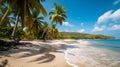 Beautiful tropical beach with coconut palm trees at Seychelles Royalty Free Stock Photo