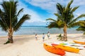 Beautiful tropical beach at exotic island in Pacific Royalty Free Stock Photo