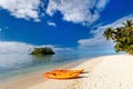 Beautiful tropical beach at exotic island in Pacific Royalty Free Stock Photo