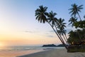 Beautiful tropical beach landscape, palm trees, sea, resort and sunset Royalty Free Stock Photo