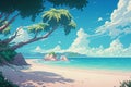 A beautiful tropical beach with no person, manga illustration
