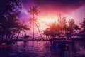 Beautiful tropical beach with palm trees. Sunrises and sunsets. Ocean Royalty Free Stock Photo