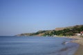 Beautiful tropical beach with a sandy beach. Summer background. Sunny day. Good mood. Beach paradise on the shores of the beach. Royalty Free Stock Photo