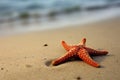 Beautiful tropical beach with a starfish. Conceptual summer illustration. Generative AI