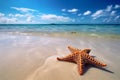 Beautiful tropical beach with a starfish. Conceptual summer illustration. Generative AI