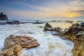 beautiful tropical beach sunrise sea view. soft wave hitting sandy beach Royalty Free Stock Photo