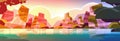 beautiful tropical beach sunset landscape summer seaside with trees and mountains horizontal Royalty Free Stock Photo