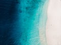 Beautiful tropical beach with turquoise crystal ocean, aerial view. Royalty Free Stock Photo